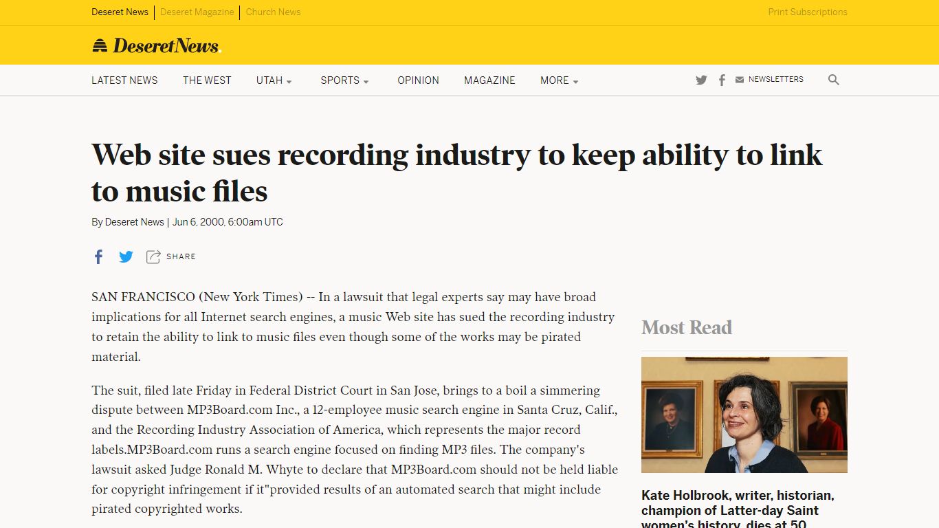 Web site sues recording industry to keep ability to link to music files ...