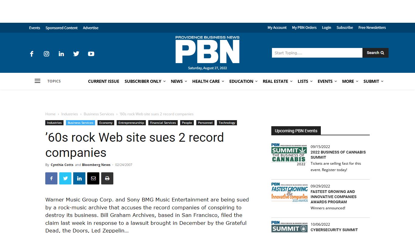 ’60s rock Web site sues 2 record companies - pbn.com