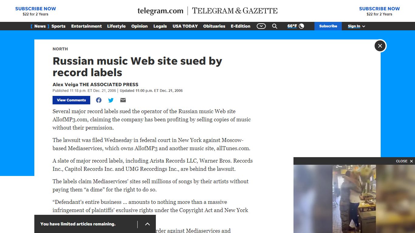 Russian music Web site sued by record labels - telegram.com