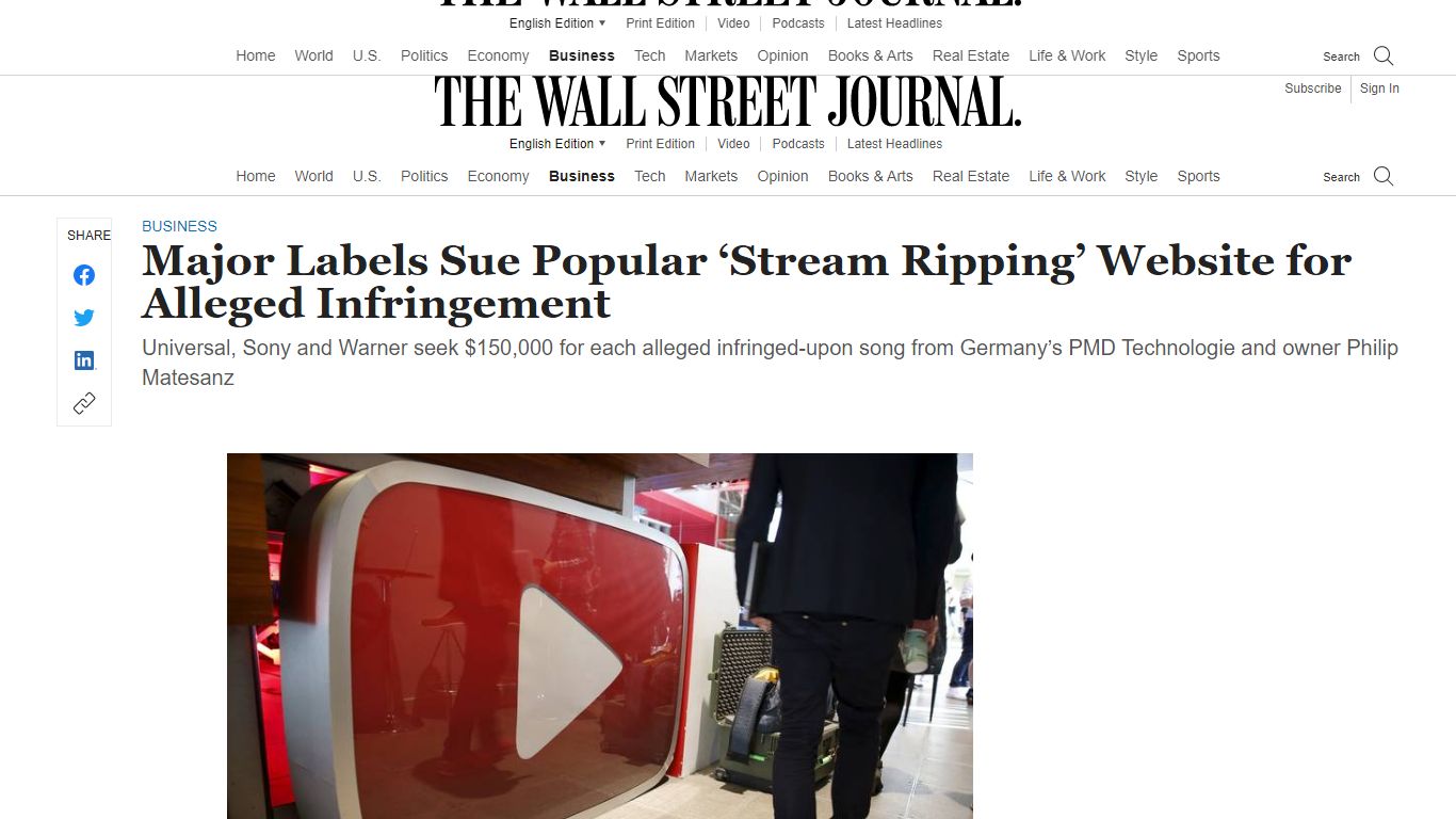 Major Labels Sue Popular ‘Stream Ripping’ Website for Alleged ... - WSJ